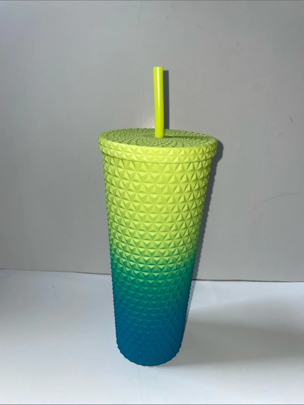 Yellow-Green Ombre Studded Tumbler with Straw